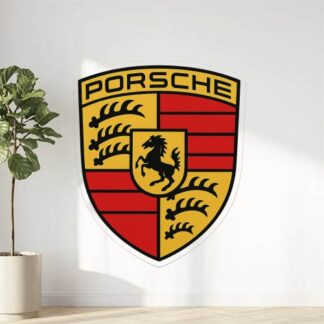 Autocollant Logo Porsche en rouge et jaune et en noir les contours du log décoration decostickerstore - F2R3MS