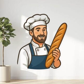 Autocollant Un Boulanger avec une baguette de pain dans la main décoration decostickerstore - IJD5T2