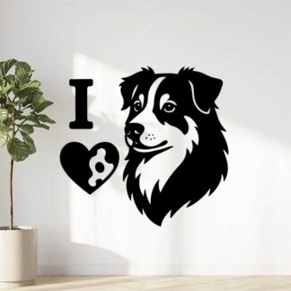 Sticker autocollant Berger australien avec tache i love décoration decostickerstore - LWKDGL