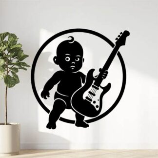 Sticker autocollant Bébé avec guitare électrique façon James Bond décoration decostickerstore - NNIPUG