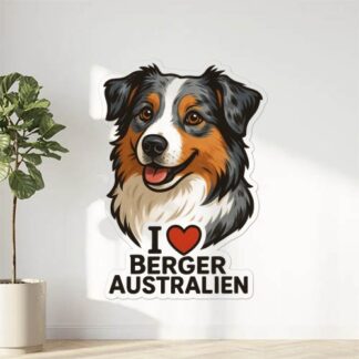 Autocollant Chien berger australien avec texte « I❤️ Berger Australien » en bas décoration decostickerstore - QRRXDA