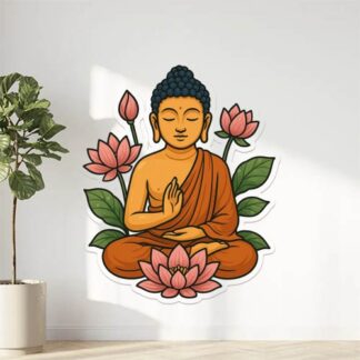 Autocollant Bouddha zen entouré de fleurs de lotus décoration decostickerstore - QZFBWB
