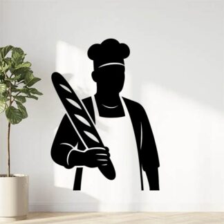 Sticker autocollant Un boulanger avec une baguette de pain dans sa main décoration decostickerstore - Z5PSDX