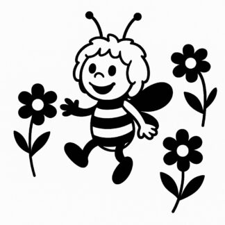 Sticker autocollant Maya l’abeille avec fleurs décoration decostickerstore - A3EUBT