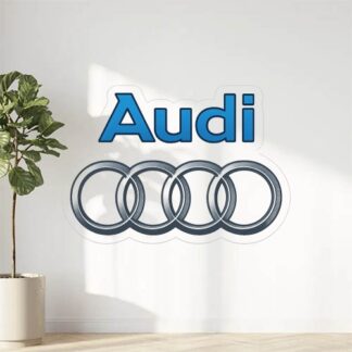 Autocollant Logo Audi en gris avec écrit Audi en bleu en haut du logo décoration decostickerstore - O9MPXV