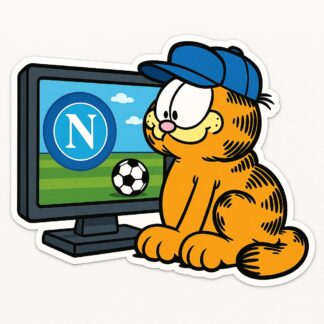 Autocollant garfield avec une casquette regarde sur un écran naples foot décoration decostickerstore - ONHRGT