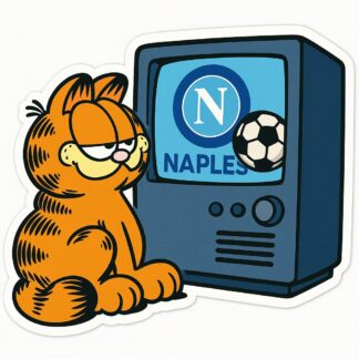 Autocollant garfield regarde un écran avec naples foot et un ballon de foot décoration decostickerstore - YJSVSV