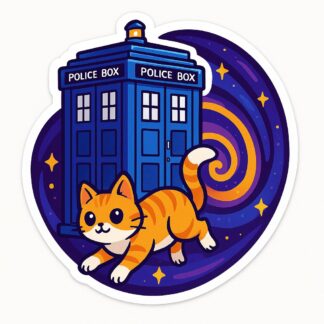 Autocollant tardis avec un chat dans une spirale décoration decostickerstore - 6EDG9D