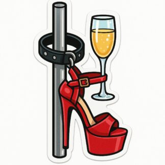 Autocollant une pole avec un collier des chaussures à haut talons qui tient un verre de champagne décoration decostickerstore - OUH2BP