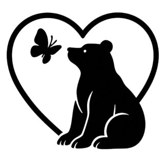 Sticker autocollant ours assis avec un papillon dans le contour d'un coeur décoration decostickerstore - 7CLVWO