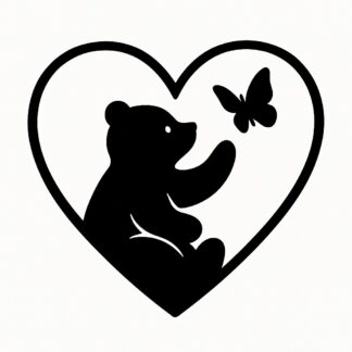 Sticker autocollant un cœur avec un ours et papillon décoration decostickerstore - FSWALU