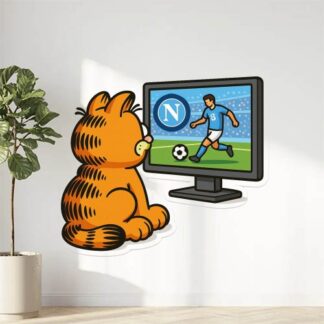 Autocollant garfield assis qui regarde le foot naples sur écran décoration decostickerstore - 7MEAVU