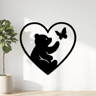 Sticker autocollant un cœur avec un ours et papillon décoration decostickerstore - FSWALU