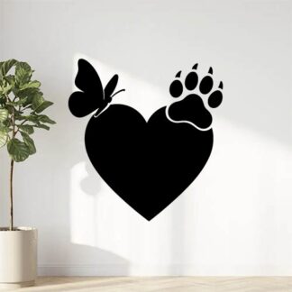 Sticker autocollant un cœur avec sur son bord un papillon et une patte d'ours décoration decostickerstore - LZUXHC