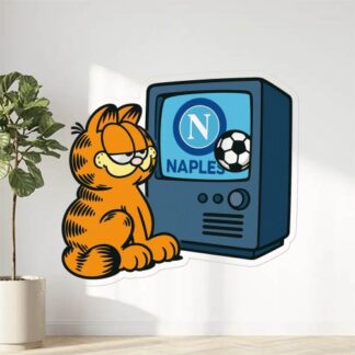 Autocollant garfield regarde un écran avec naples foot et un ballon de foot décoration decostickerstore - YJSVSV