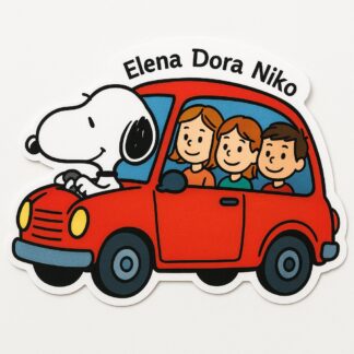 Autocollant Snoppy autocollant pour voiture avec les noms Elena, Dora et Niko dans la voiture. décoration decostickerstore - 5QM5FZ
