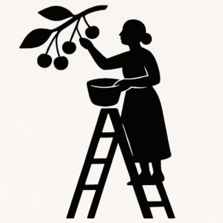 Sticker autocollant cueilleuse de cerises sur une échelle décoration decostickerstore - CBZRRH