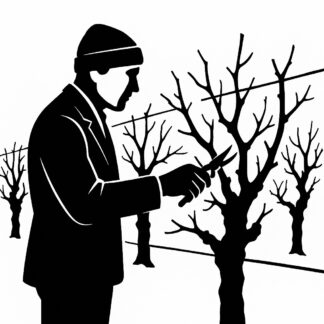 Sticker autocollant tailleur avec un bonnet, de rang de CEPS DE VIGNE palisses EN HIVER décoration decostickerstore - L4NEBG